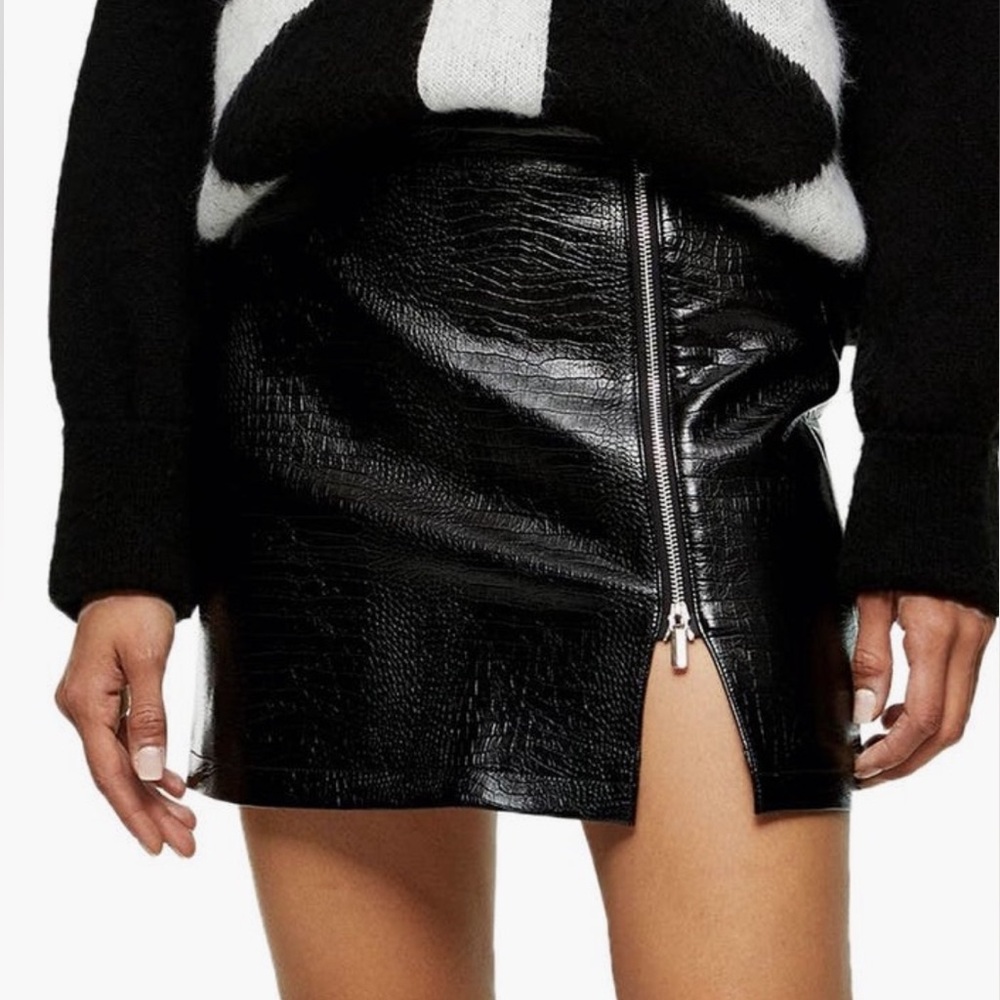 Topshop Black Textured Mini Skirt